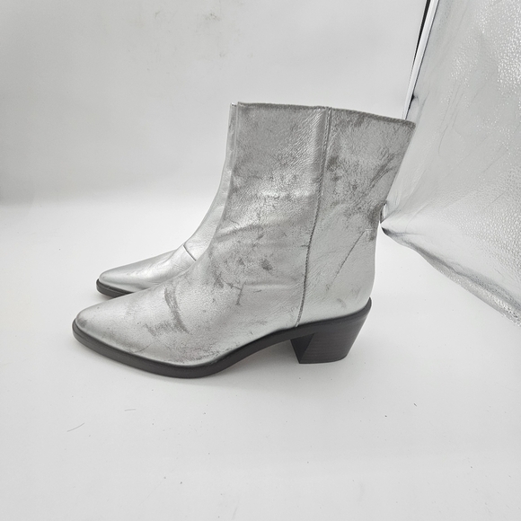 Madewell Darcy Ankle Boot Silver Metallic Stacked Heel Zip-Up Size 9 - Picture 10 of 16